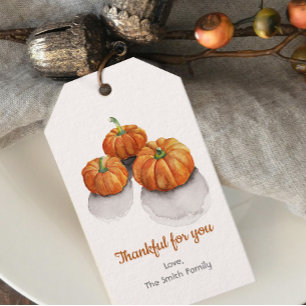 Thankful For You Favor Rustic Watercolor Pumpkin  Gift Tags