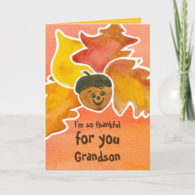 Thankful For You Grandson Happy Thanksgiving Holiday Card (Front)