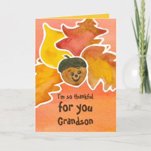 Thankful For You Grandson Happy Thanksgiving Holiday Card