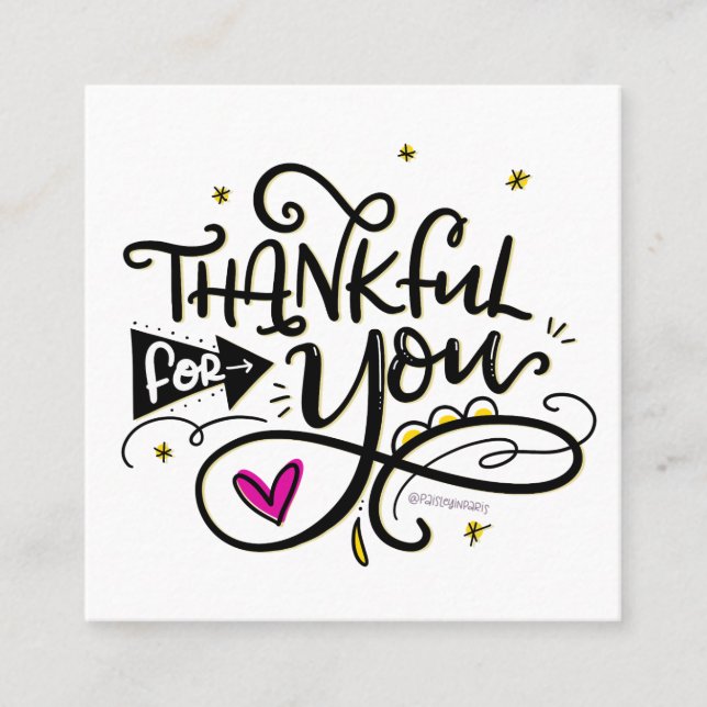 Thankful for you, hand lettered square business card (Front)