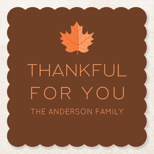 Thankful For You | Modern Minimalist Thanksgiving  Paper Coaster (Front)