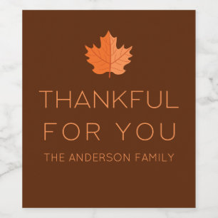 Thankful For You Modern Minimalist Thanksgiving Wine Label