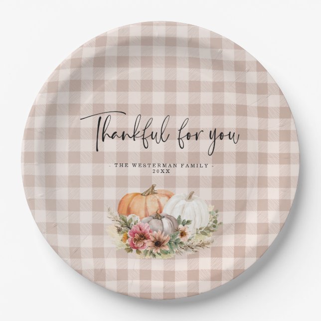 Thankful for you Thanksgiving Dinner  Paper Plate (Front)