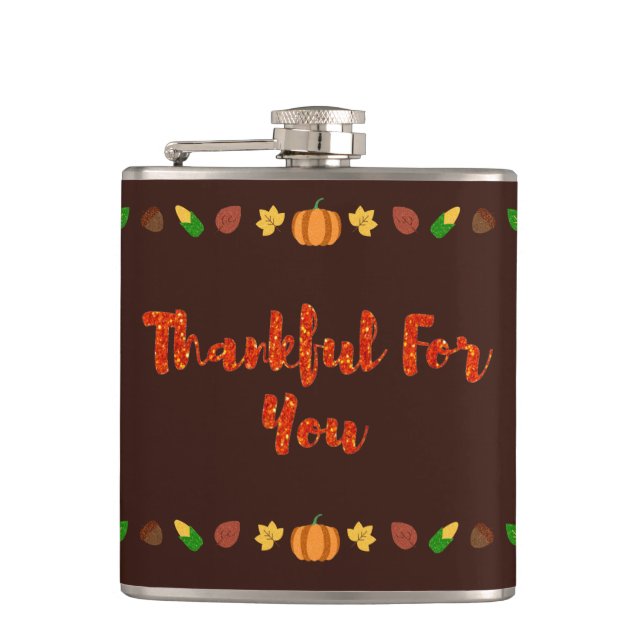 Thankful For You Thanksgiving Hip Flask (Front)