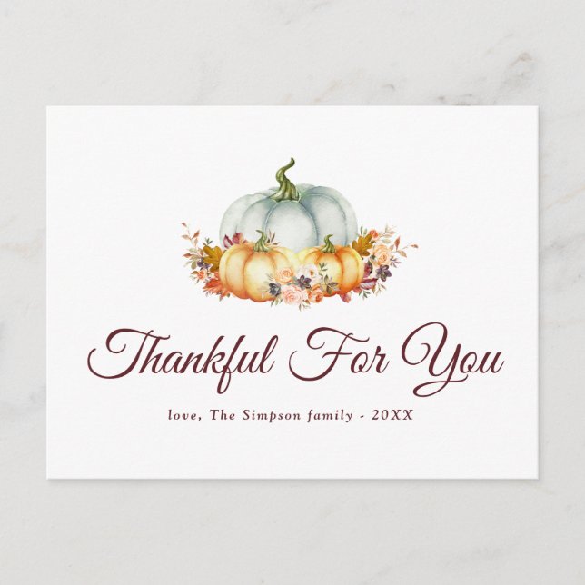 Thankful for you | thanksgiving holiday postcard (Front)