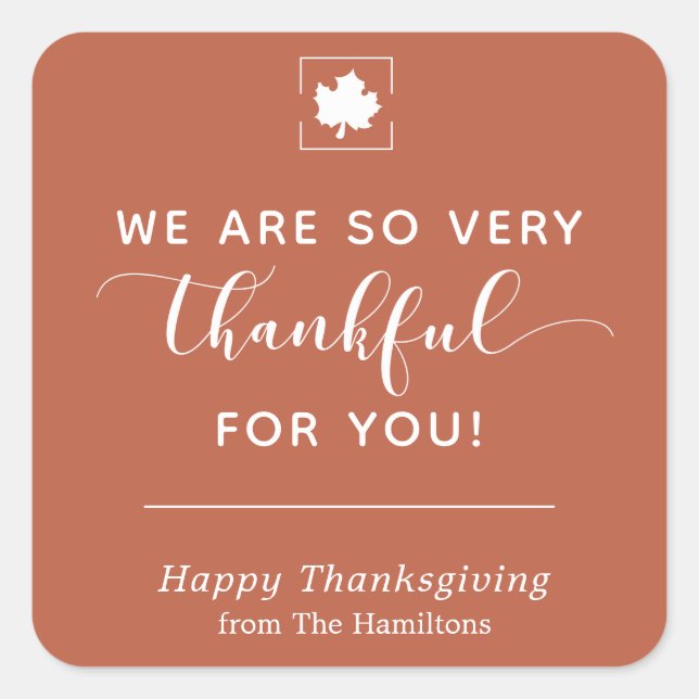 Thankful for You Thanksgiving Sticker in Rust  (Front)