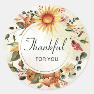 Thankful For You Thanksgiving Sunflower Classic Round Sticker