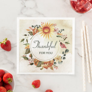 Thankful For You Thanksgiving Sunflower  Napkin