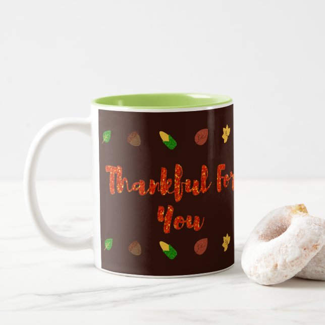 Thankful For You Thanksgiving Two-Tone Coffee Mug (With Donut)