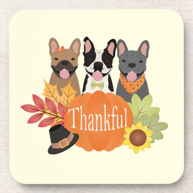 Thankful French Bulldogs Thanksgiving Coaster (Front)