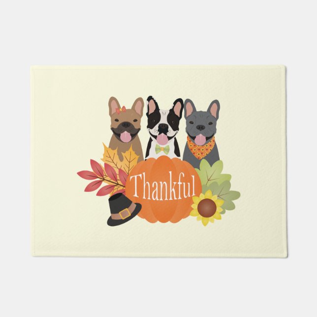 Thankful French Bulldogs Thanksgiving Doormat (Front)