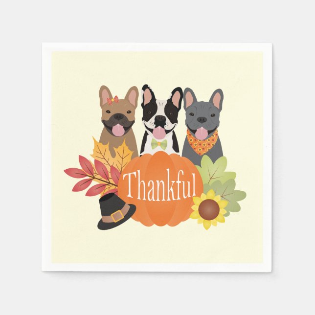 Thankful French Bulldogs Thanksgiving Napkin (Front)
