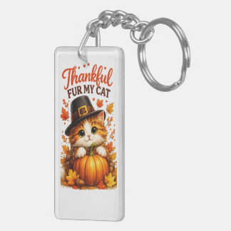 Thankful Fur My Cat Thanksgiving Key Ring
