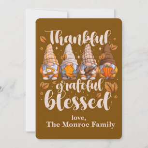 Thankful Gnomes – Autumn Blessings & Leaf Pattern Holiday Card