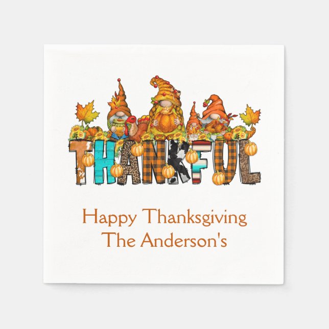 Thankful Gnomes Fall Thanksgiving Autumn Pumpkins  Napkin (Front)