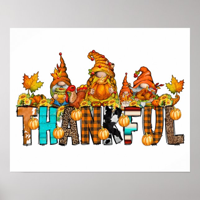 Thankful Gnomes Fall Thanksgiving Autumn Pumpkins Poster (Front)