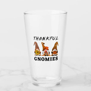 Thankful Gnomies with Cute Autumn Trio of Gnomes Glass