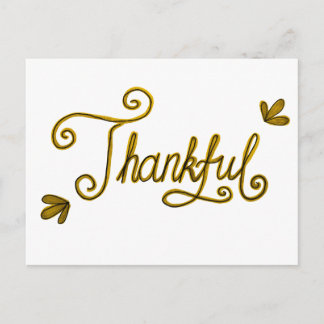 Thankful gold lettering postcard
