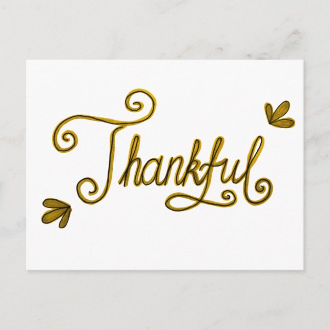 Thankful gold lettering postcard (Front)