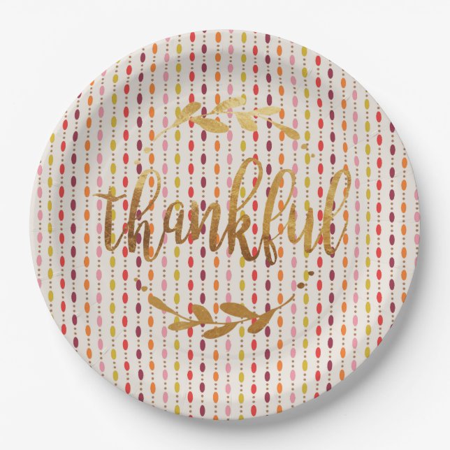 Thankful Gold Multi Oval Dots - Paper plate (Front)