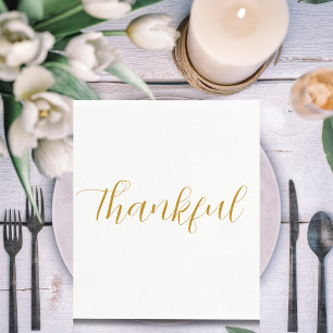 Thankful Gold Script Minimalistic Thanksgiving Napkin