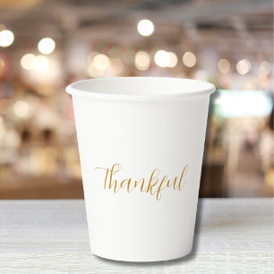 Thankful Gold Script Minimalistic Thanksgiving Paper Cups