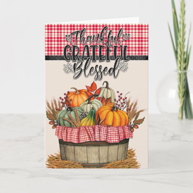 Thankful Grateful and Blessed Country Basket Card (Front)