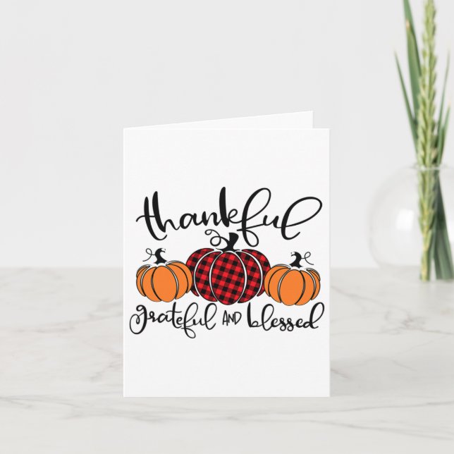 Thankful Grateful And Blessed Pumpkin Fall Thanksg Card (Front)