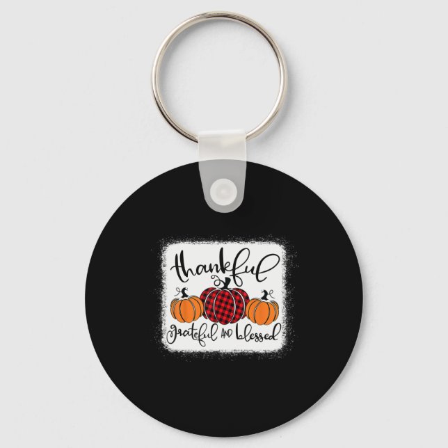 Thankful Grateful and Blessed Pumpkin Fall Thanksg Key Ring (Front)
