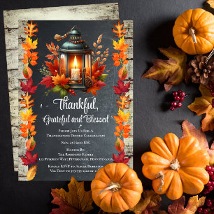 Thankful Grateful and Blessed Thanksgiving Dinner Invitation