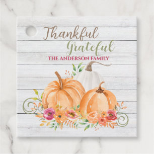 Thankful Grateful   Autumn Fall Pumpkin Watercolor Favour Tags