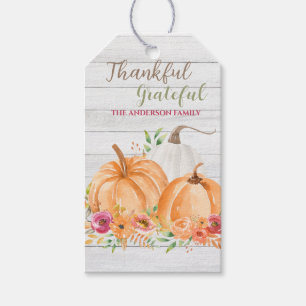 Thankful Grateful   Autumn Fall Pumpkin Watercolor Gift Tags
