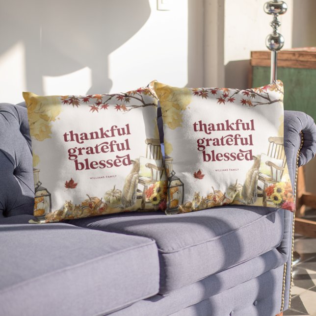 Thankful Grateful | Autumn Thanksgiving Monogram Cushion (Creator Uploaded)