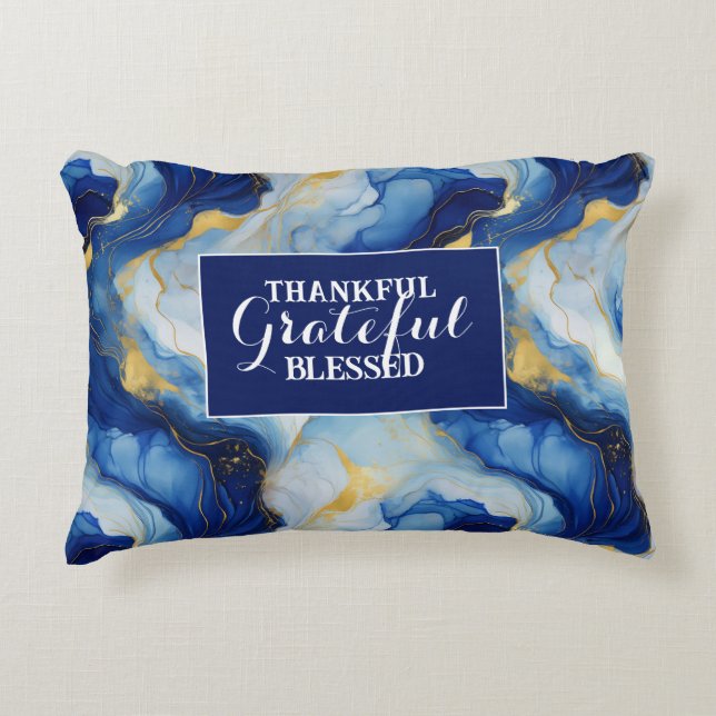 Thankful Grateful Blessed: A Luxurious Marbleised  Decorative Cushion (Front)