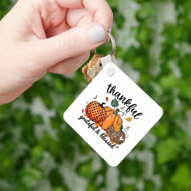 Thankful Grateful Blessed Autumn Pumpkin  Key Ring (Hand)