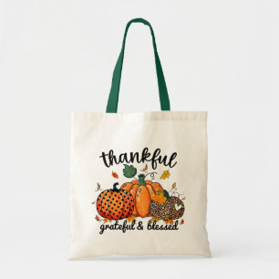 Thankful Grateful Blessed Autumn Pumpkin Tote Bag
