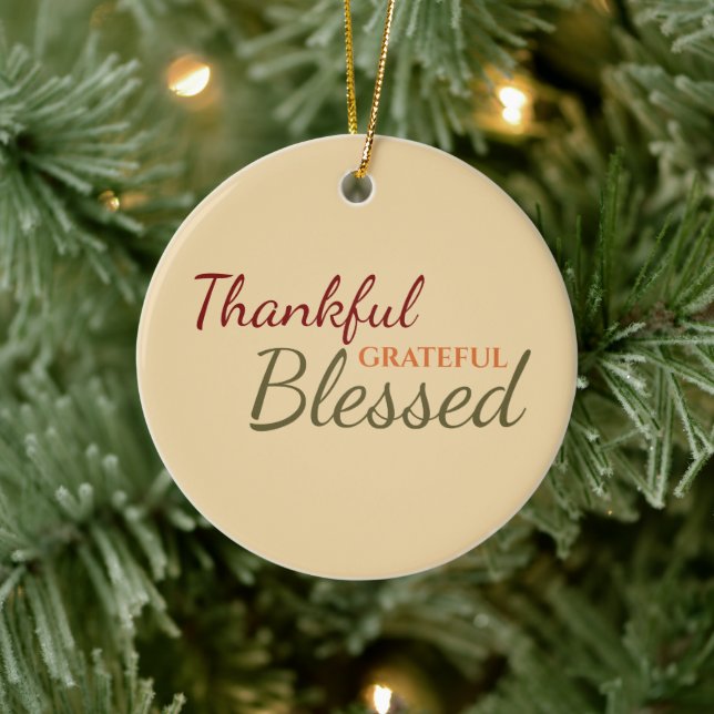 Thankful Grateful Blessed Autumn Thanksgiving Ceramic Tree Decoration (Tree)