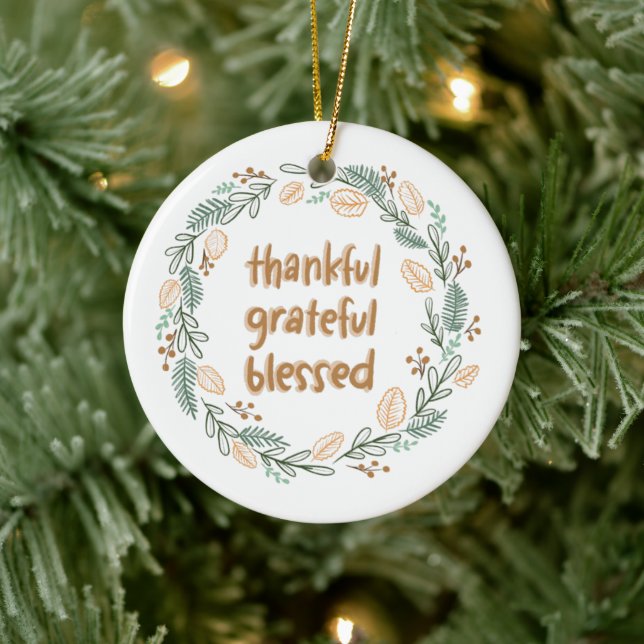 Thankful Grateful Blessed Autumn Wreath Ceramic Tree Decoration (Tree)