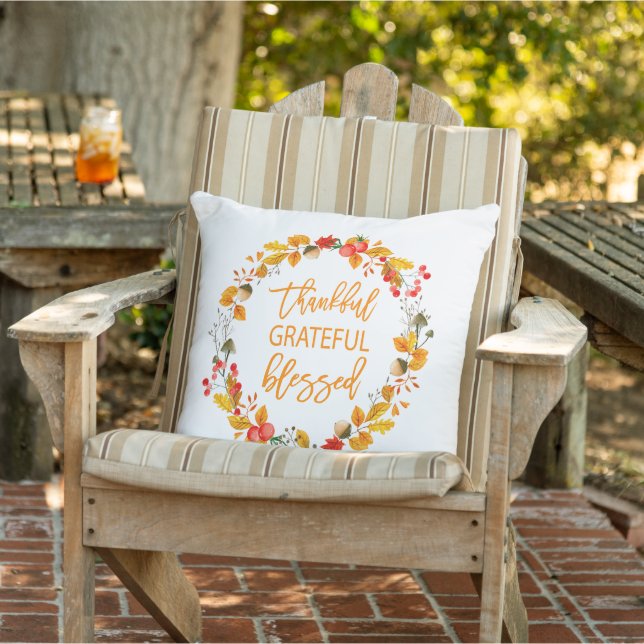 Thankful Grateful Blessed Autumn Wreath Cushion (Chair)