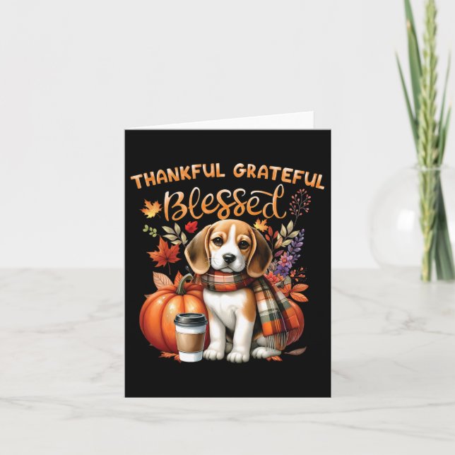 Thankful Grateful Blessed Beagle Dog Happy Fall Y' Card (Front)