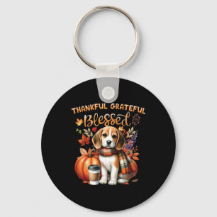 Thankful Grateful Blessed Beagle Dog Happy Fall Y' Key Ring
