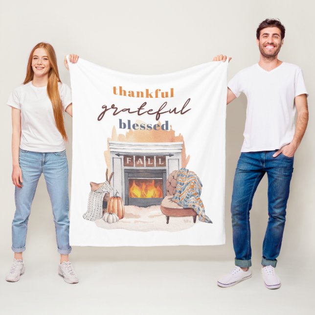 Thankful Grateful Blessed Boho Thanksgiving  Fleece Blanket (In Situ)