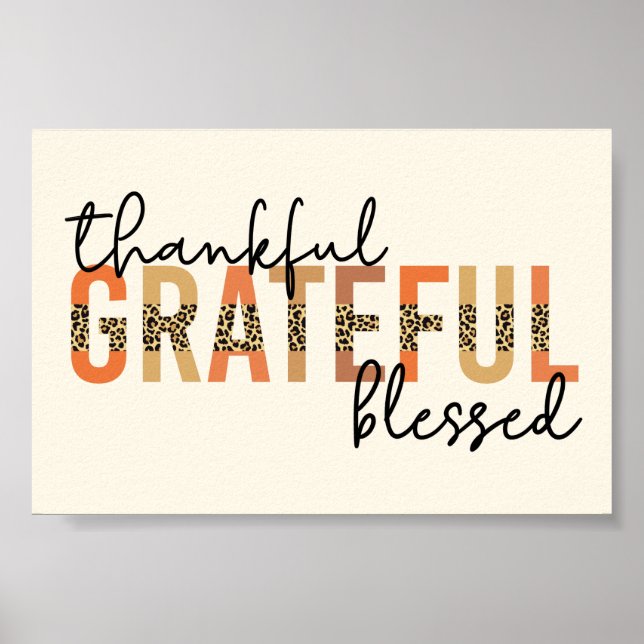 Thankful Grateful Blessed Cheetah Print Typography (Front)