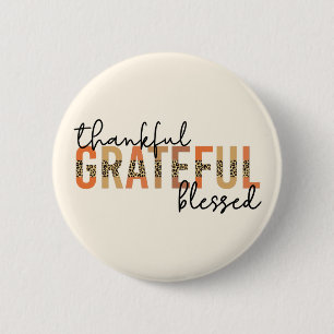 Thankful Grateful Blessed Cheetah Print Typography 6 Cm Round Badge