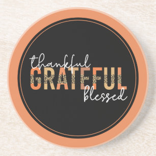 Thankful Grateful Blessed Cheetah Print Typography Coaster