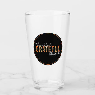 Thankful Grateful Blessed Cheetah Print Typography Glass
