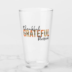 Thankful Grateful Blessed Cheetah Print Typography Glass
