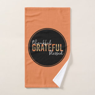 Thankful Grateful Blessed Cheetah Print Typography Hand Towel