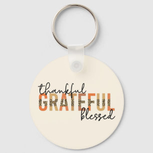 Thankful Grateful Blessed Cheetah Print Typography Key Ring