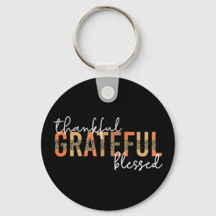 Thankful Grateful Blessed Cheetah Print Typography Key Ring